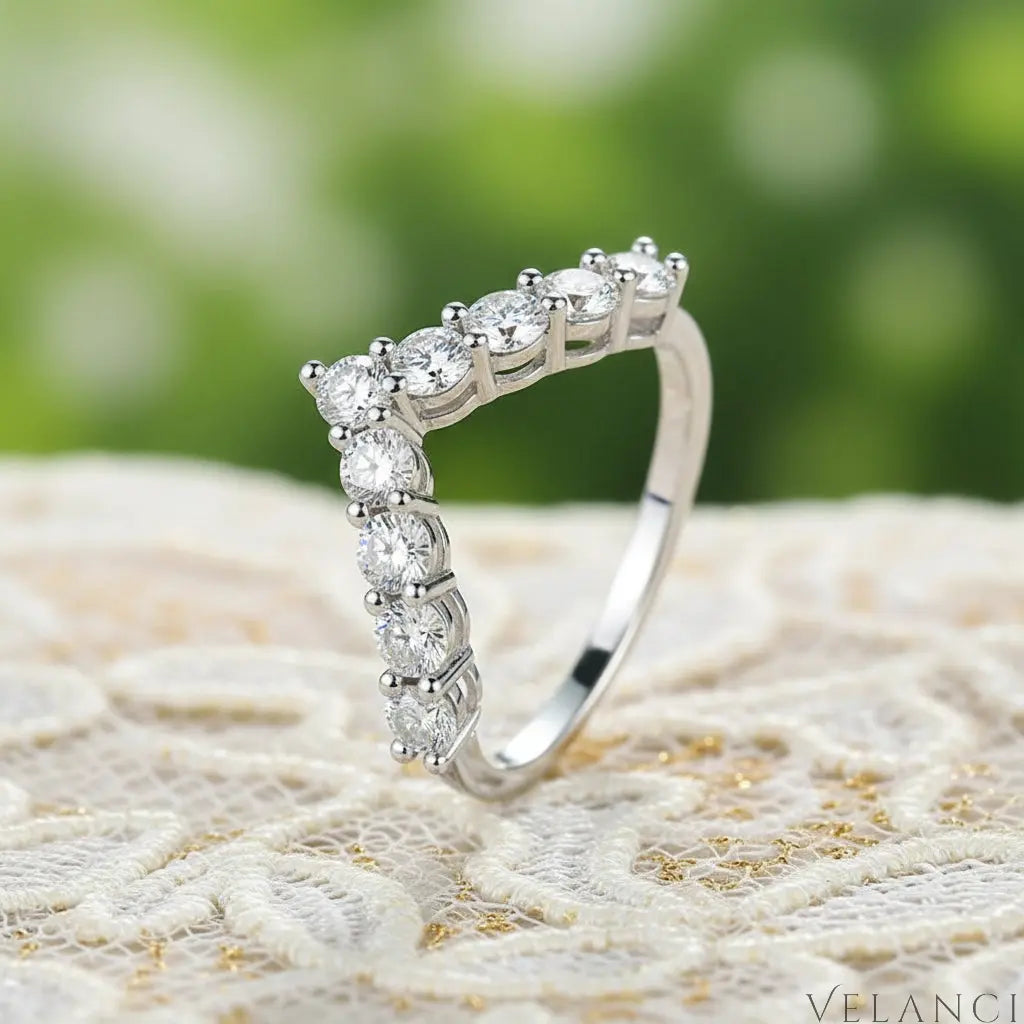 Moissanite Sterling Silver V Shape Ring Isabella - Radiant Velanci