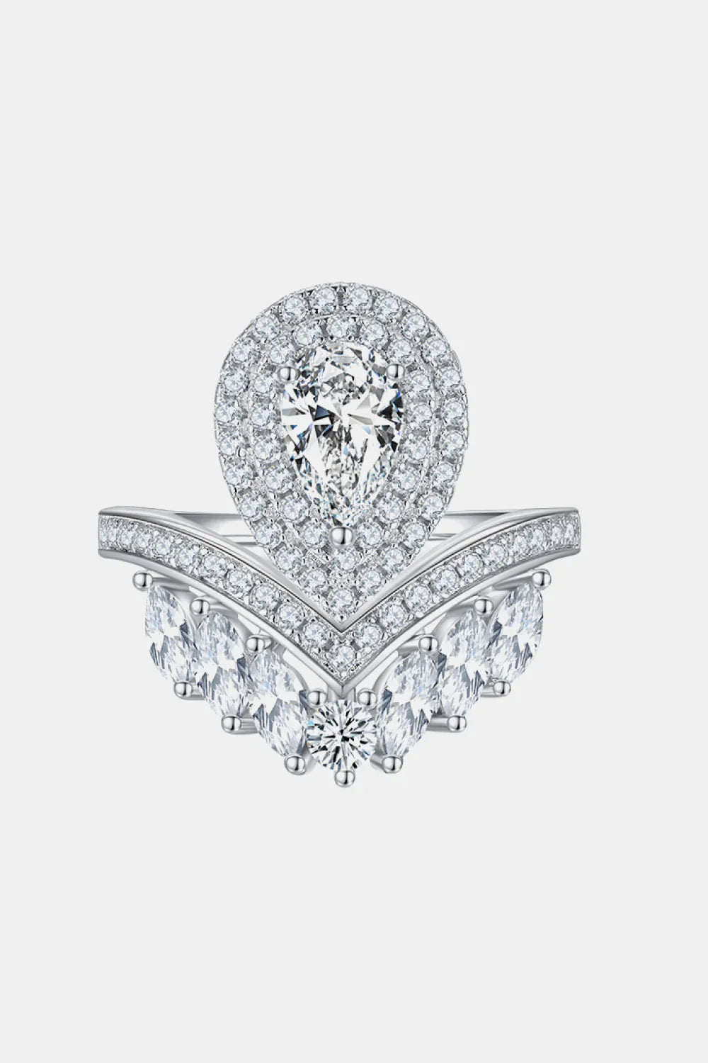 Moissanite Crown Ring Sterling Silver Giovanna - D Color Glow Women's Ring Velanci