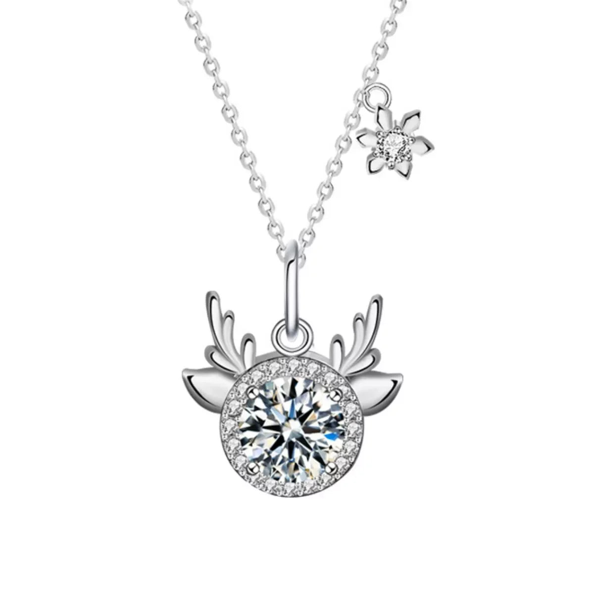 1 Carat Moissanite Deer Antler Necklace - Halo Setting Velanci
