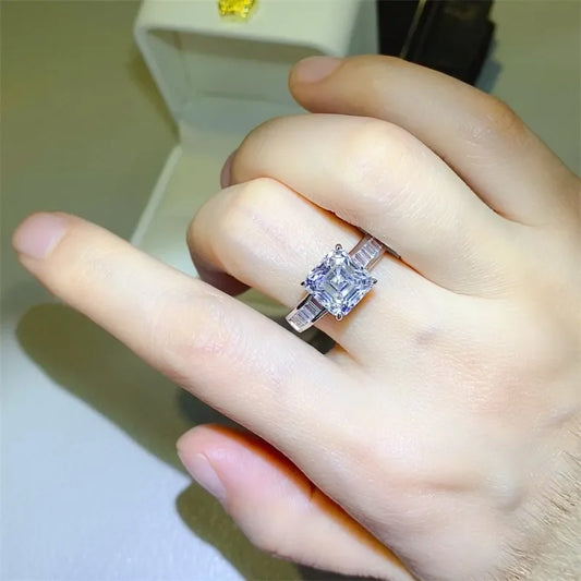 3Ct Moissanite Ring Elena - Square Cut Silver Shine Women's Ring Velanci