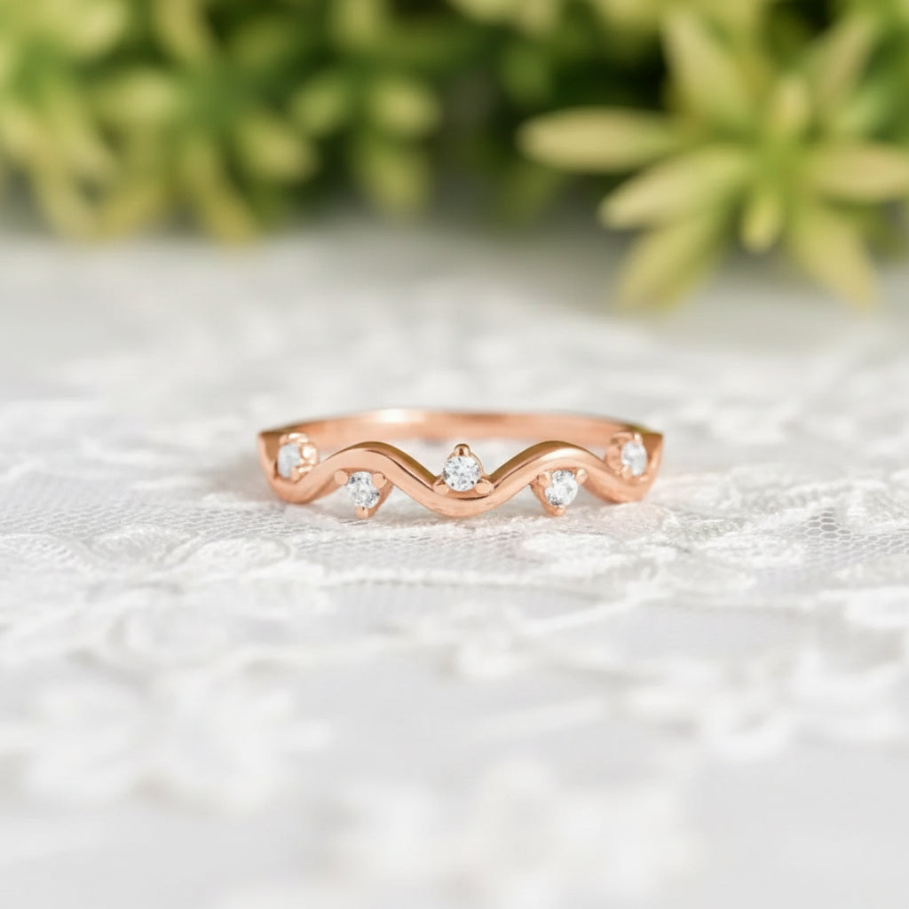 Zircon Wave Ring Giulia - 18K Rose Gold PlatedFinish