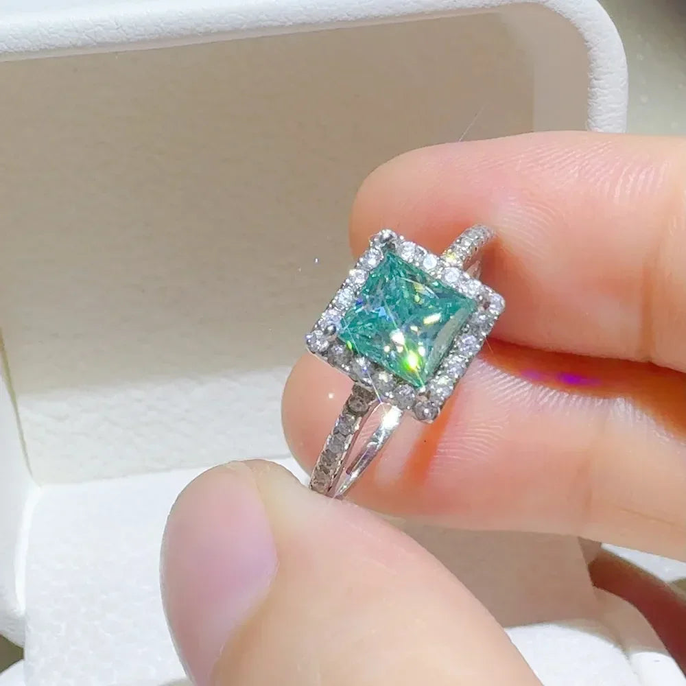 2 Carat Moissanite Square Sterling Silver Ring Giulia - Halo Women's Ring Velanci