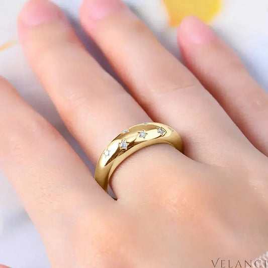 Moissanite Star Ring Isabella - Gold-Plated Finish Women's Ring Velanci