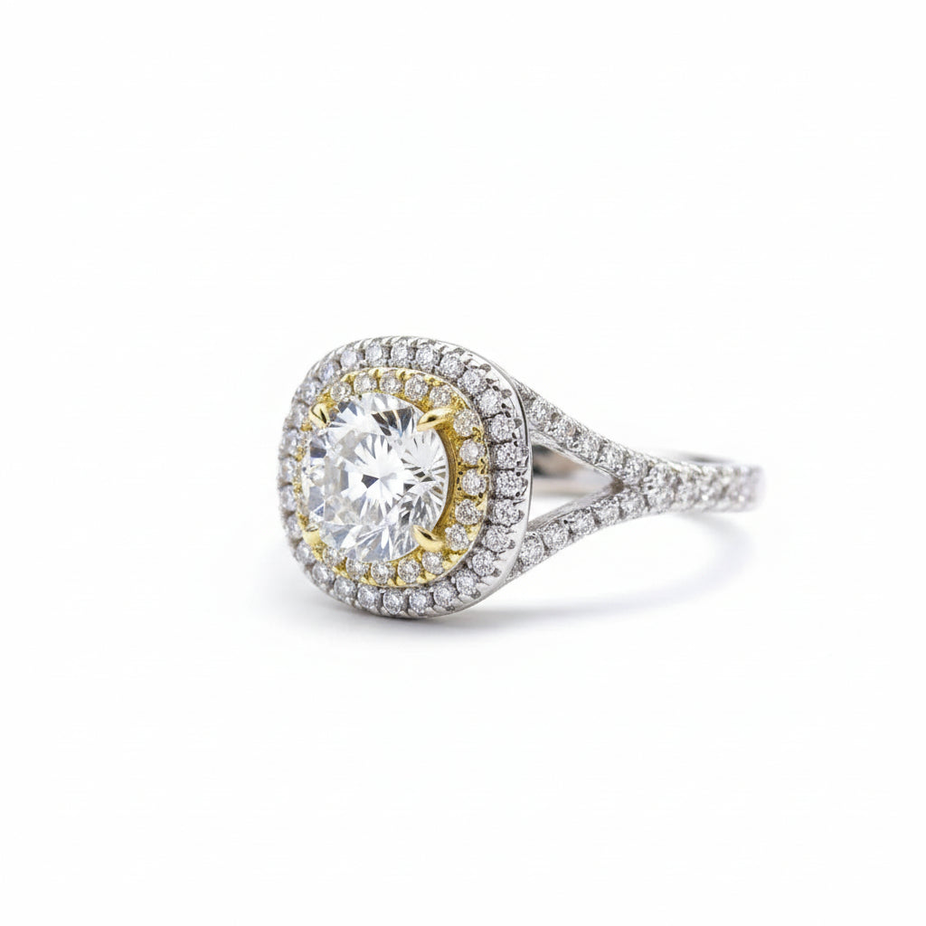 Two-Tone 1Ct Moissanite Ring Giulia - Halo Brilliance Women's Ring Velanci