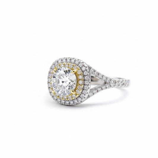 Two-Tone 1Ct Moissanite Ring Giulia - Halo Brilliance Women's Ring Velanci
