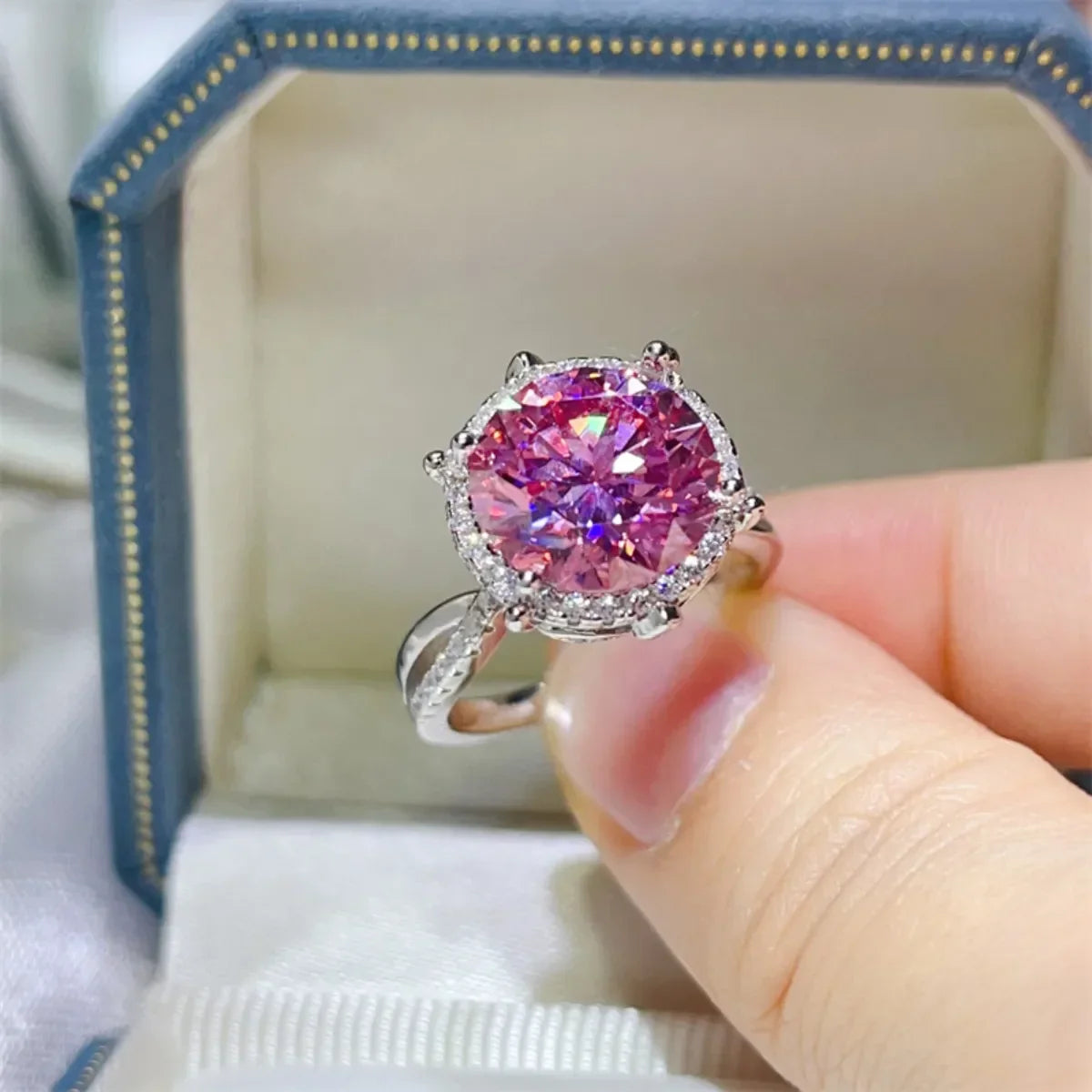 Ring Giulia - 5 Carat Pink Moissanite Halo Platinum-Plated Women's Ring Velanci