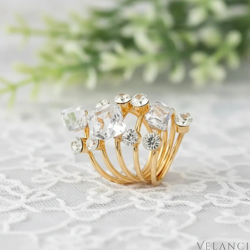 Ring Giulia - 18K Gold-Plated Layered Crystal Shine Women's Ring Velanci