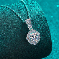 1 Carat Moissanite Sterling Silver Necklace - Halo Pendant Velanci