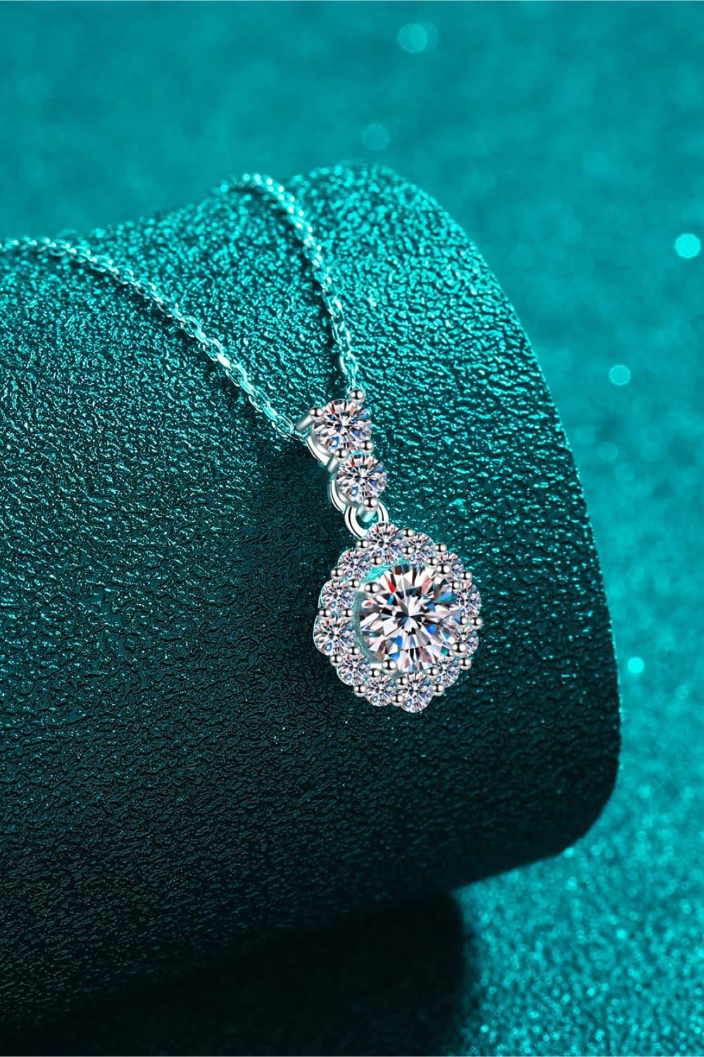 1 Carat Moissanite Sterling Silver Necklace - Halo Pendant Velanci