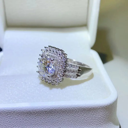 Ring Isabella - 2ct Moissanite Halo Sterling Silver Women's Ring Velanci