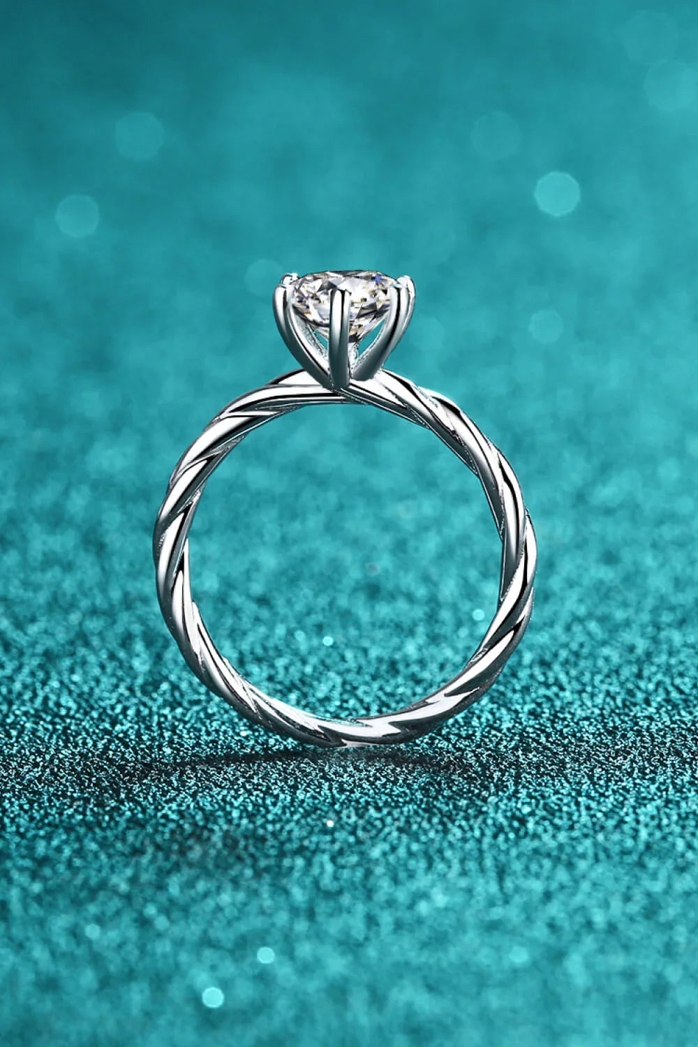 Ring Alessandra - 1 Carat Moissanite Sterling Silver Twist Women's Ring Velanci
