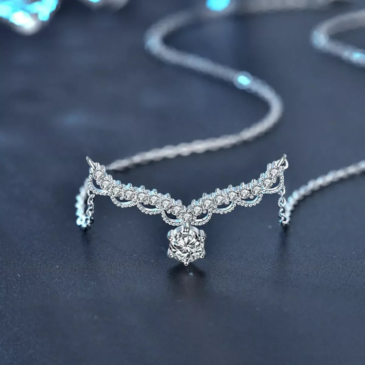 Platinum-Plated Moissanite Necklace - Delicate Sparkle Velanci