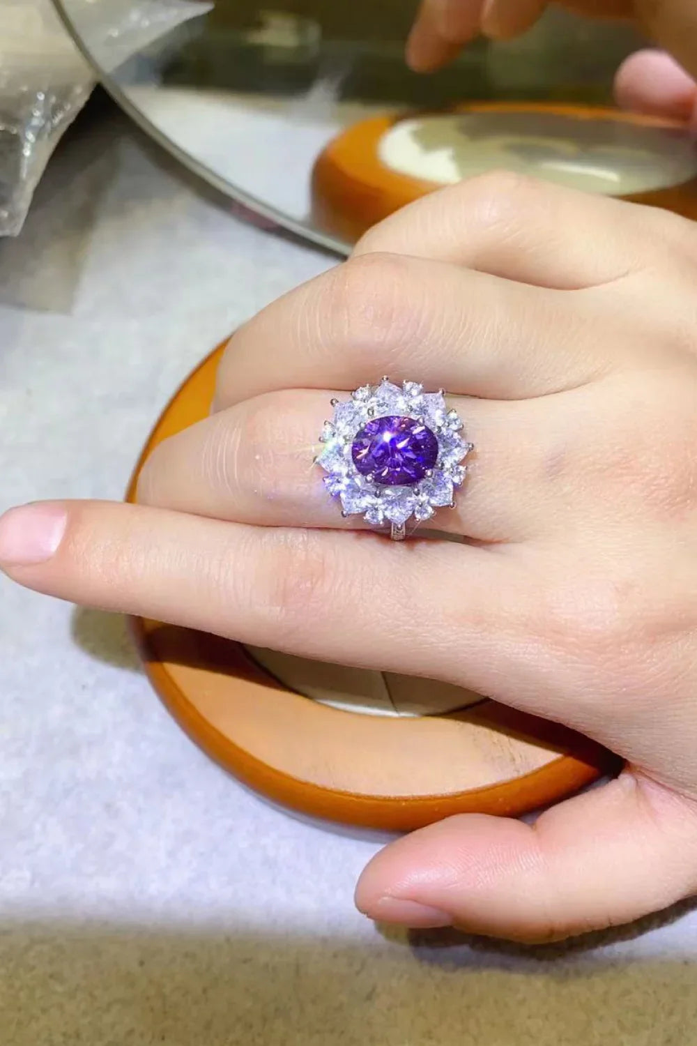 3 Carat Moissanite Platinum-Plated Ring Giulia - Halo Shine Women's Ring Velanci