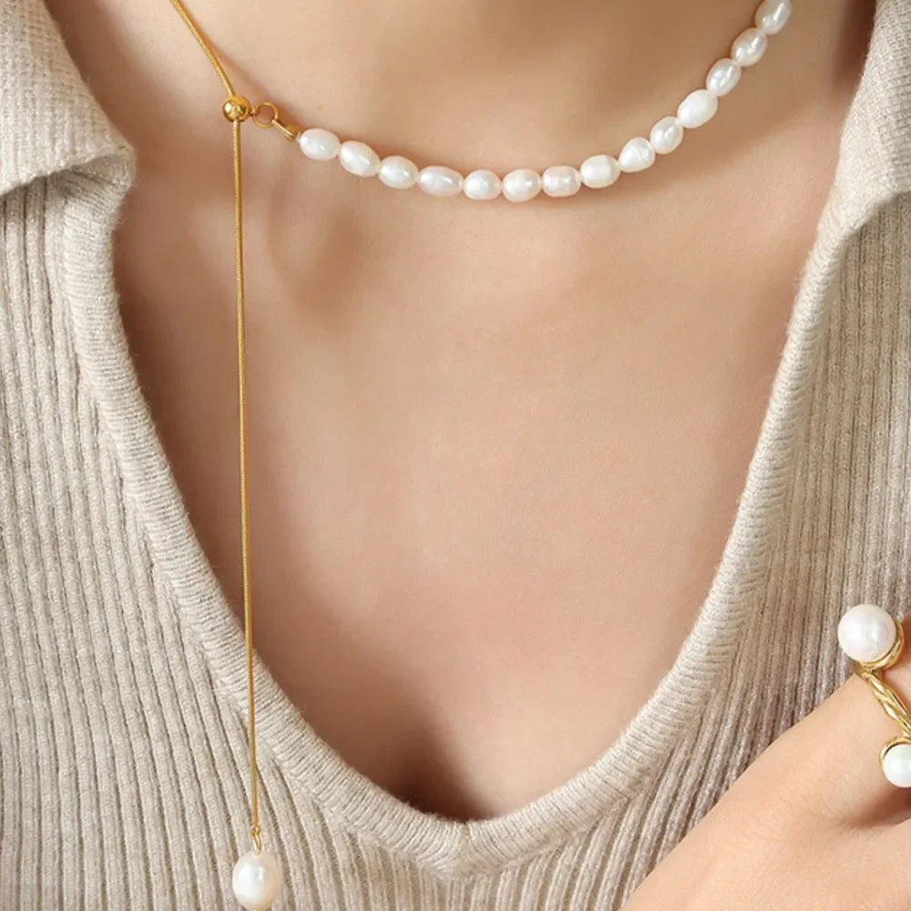 18K Gold-Plated Freshwater Pearl Necklace - Adjustable Velanci