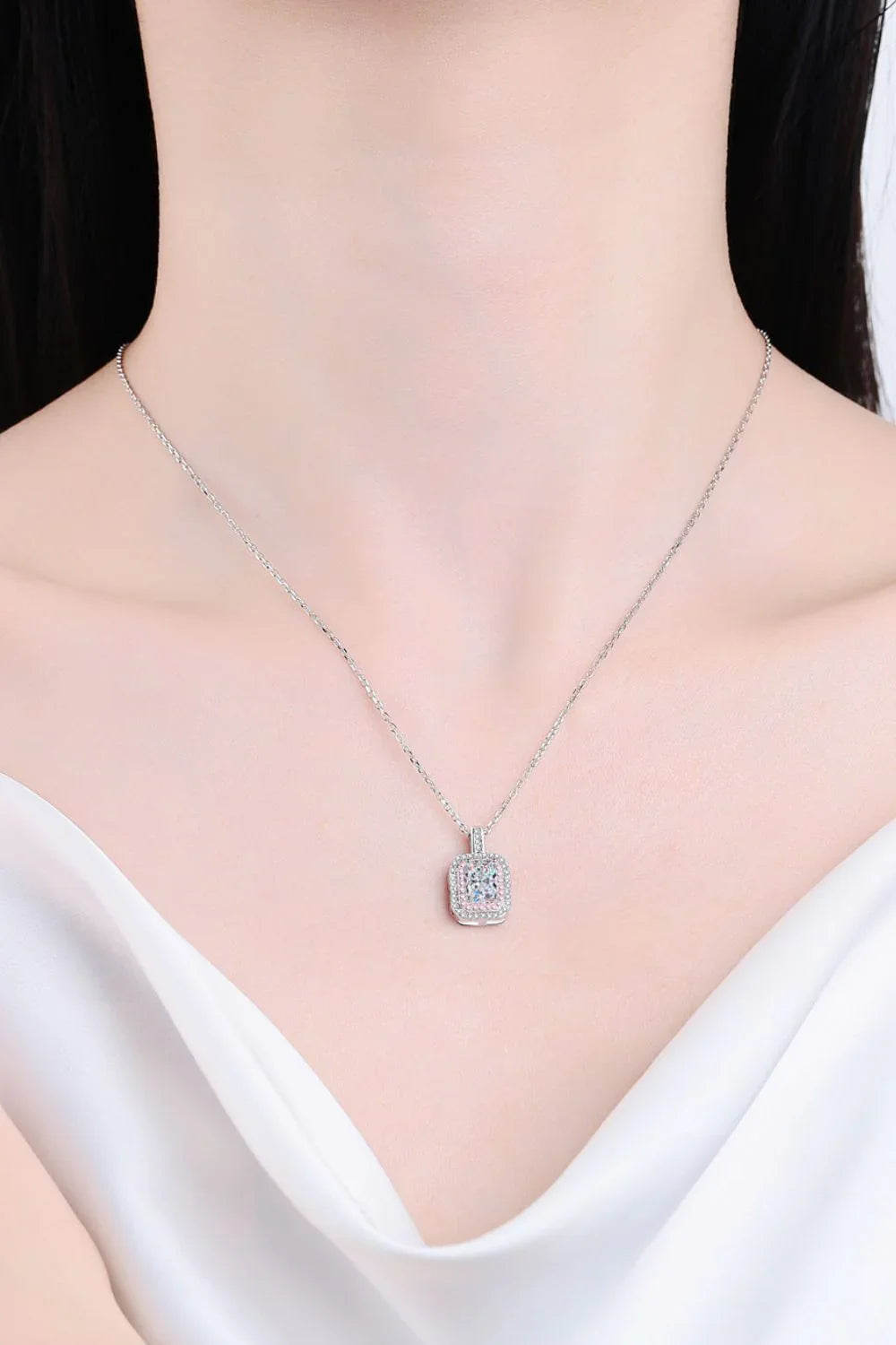 1 Carat Moissanite Geometric Necklace - Pink Zircon Halo Velanci