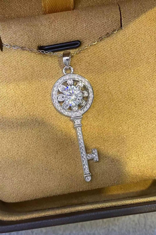 Key Pendant Necklace - 1 Carat Moissanite Platinum-Plated Velanci