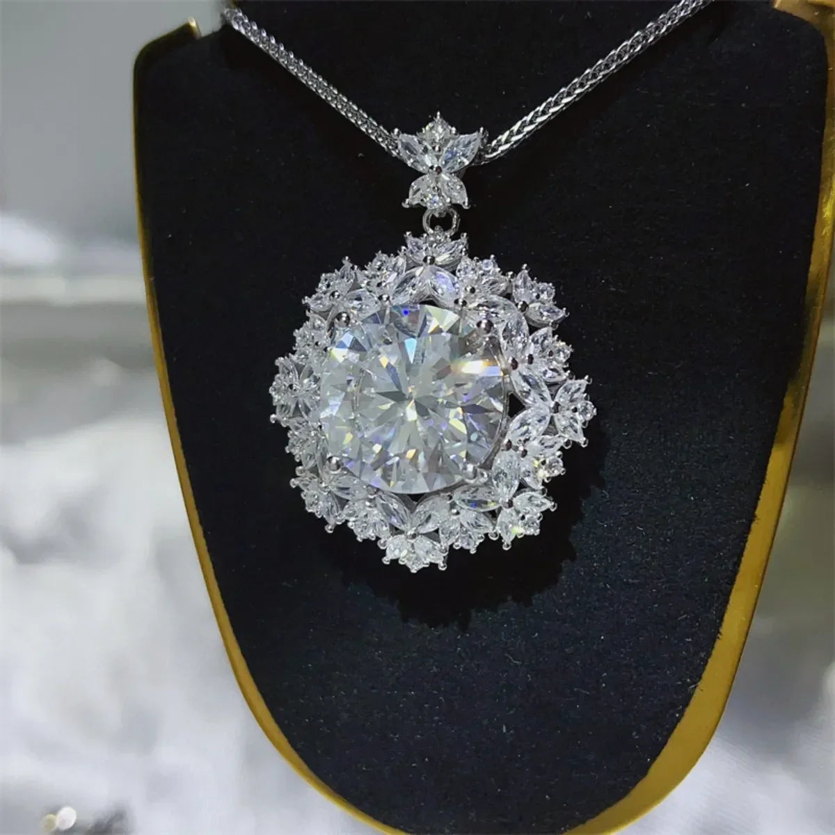 Moissanite Halo Platinum-Plated Sterling Silver Necklace Velanci