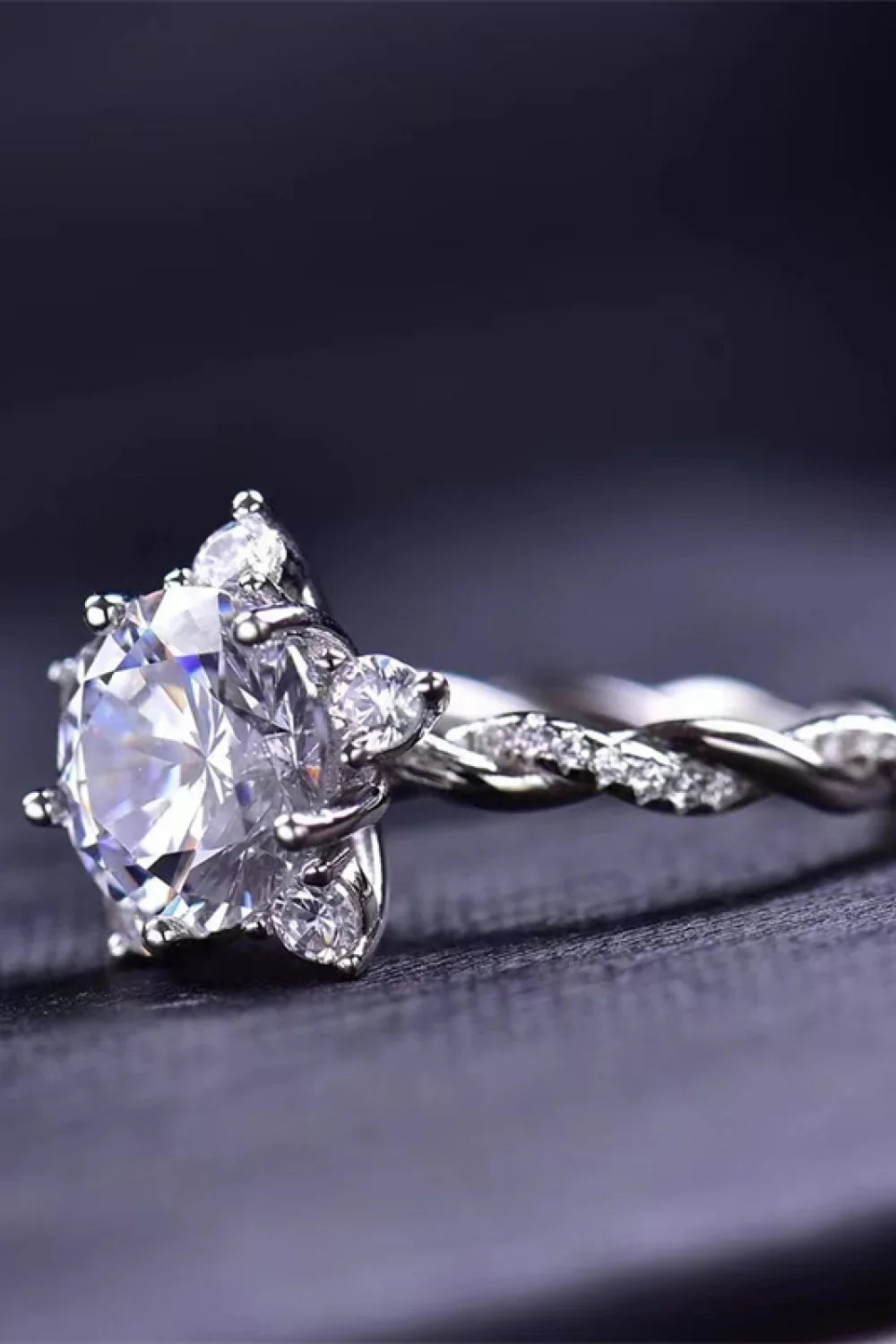 Twisted Sterling-Silver Moissanite Ring 3 Carat Lia - Shine Women's Ring Velanci