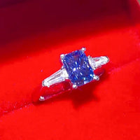 1 Carat Moissanite Ring Lucia - Blue Rectangle Ring Women's Ring Velanci