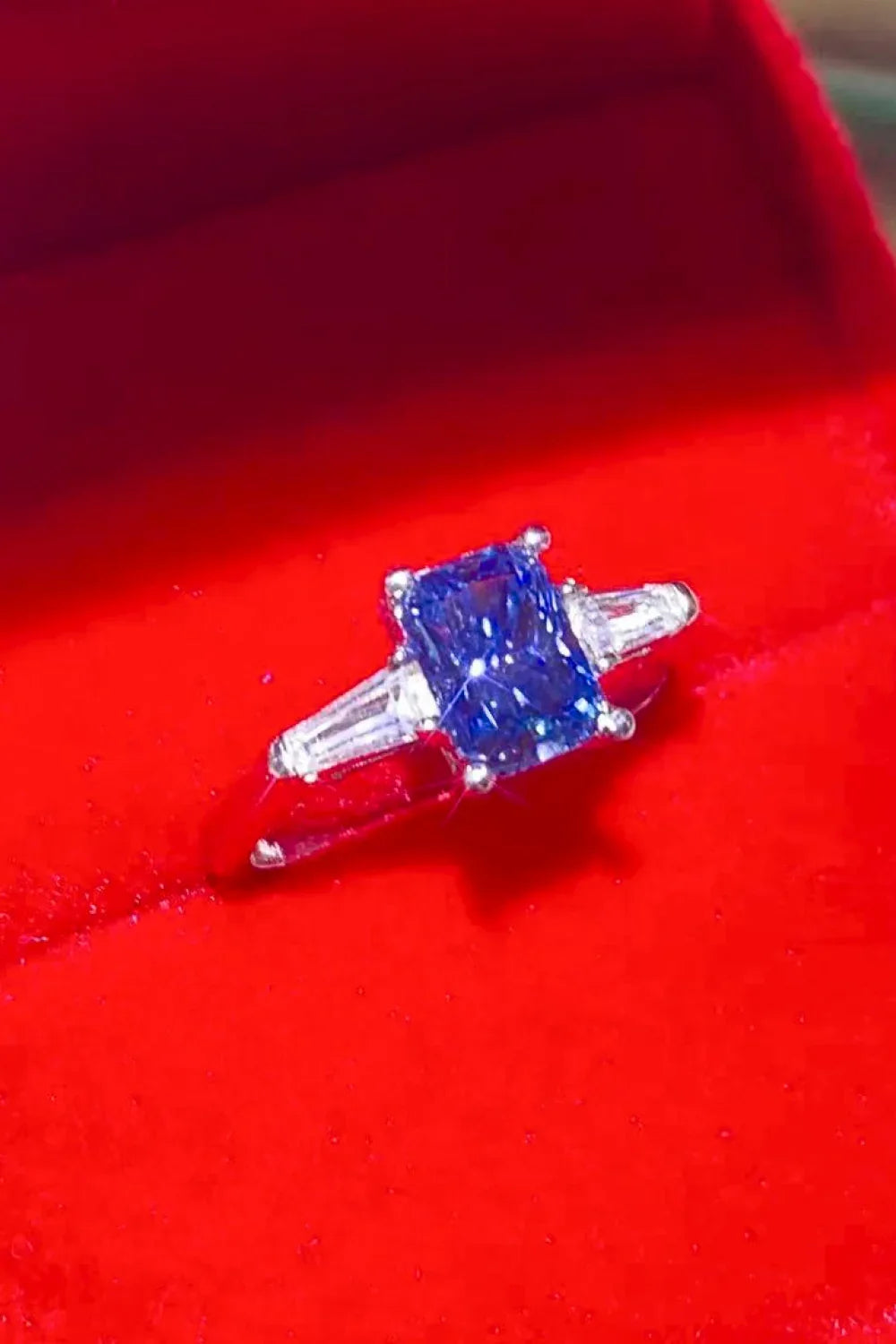 1 Carat Moissanite Ring Lucia - Blue Rectangle Ring Women's Ring Velanci