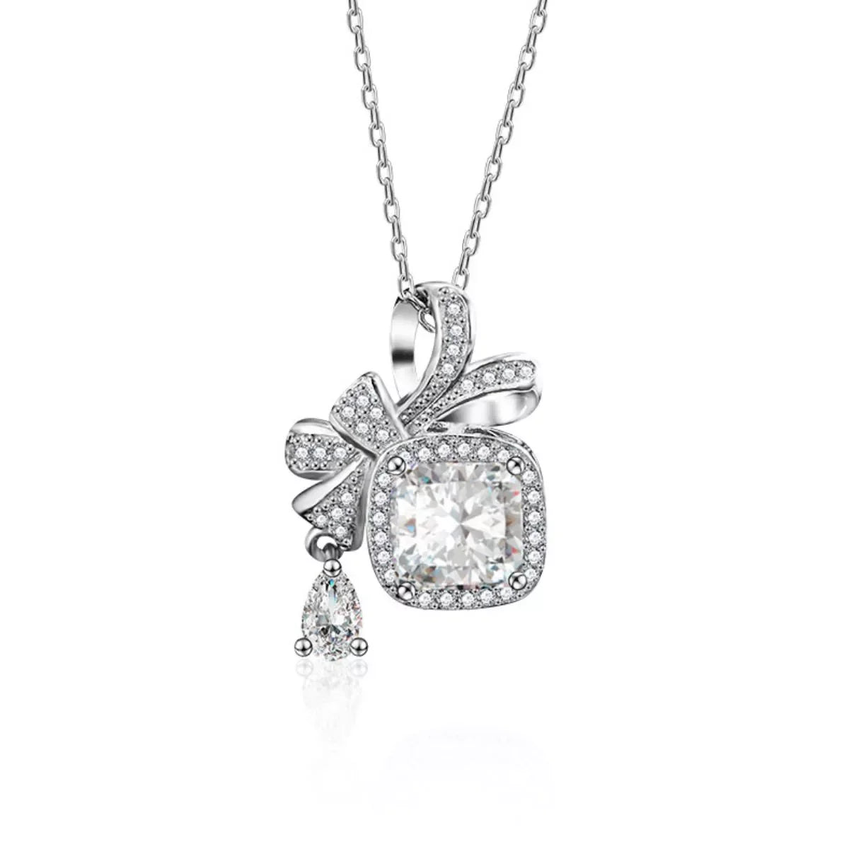 1.5 Carat Moissanite Bowknot Necklace Sterling Silver Velanci
