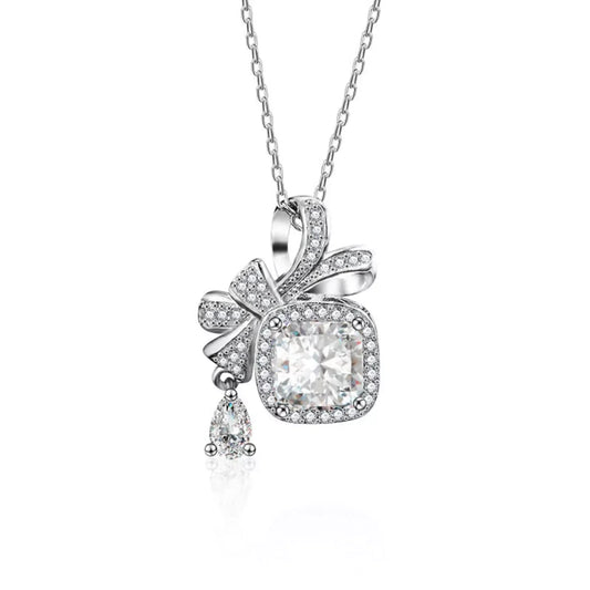 1.5 Carat Moissanite Bowknot Necklace Sterling Silver Velanci
