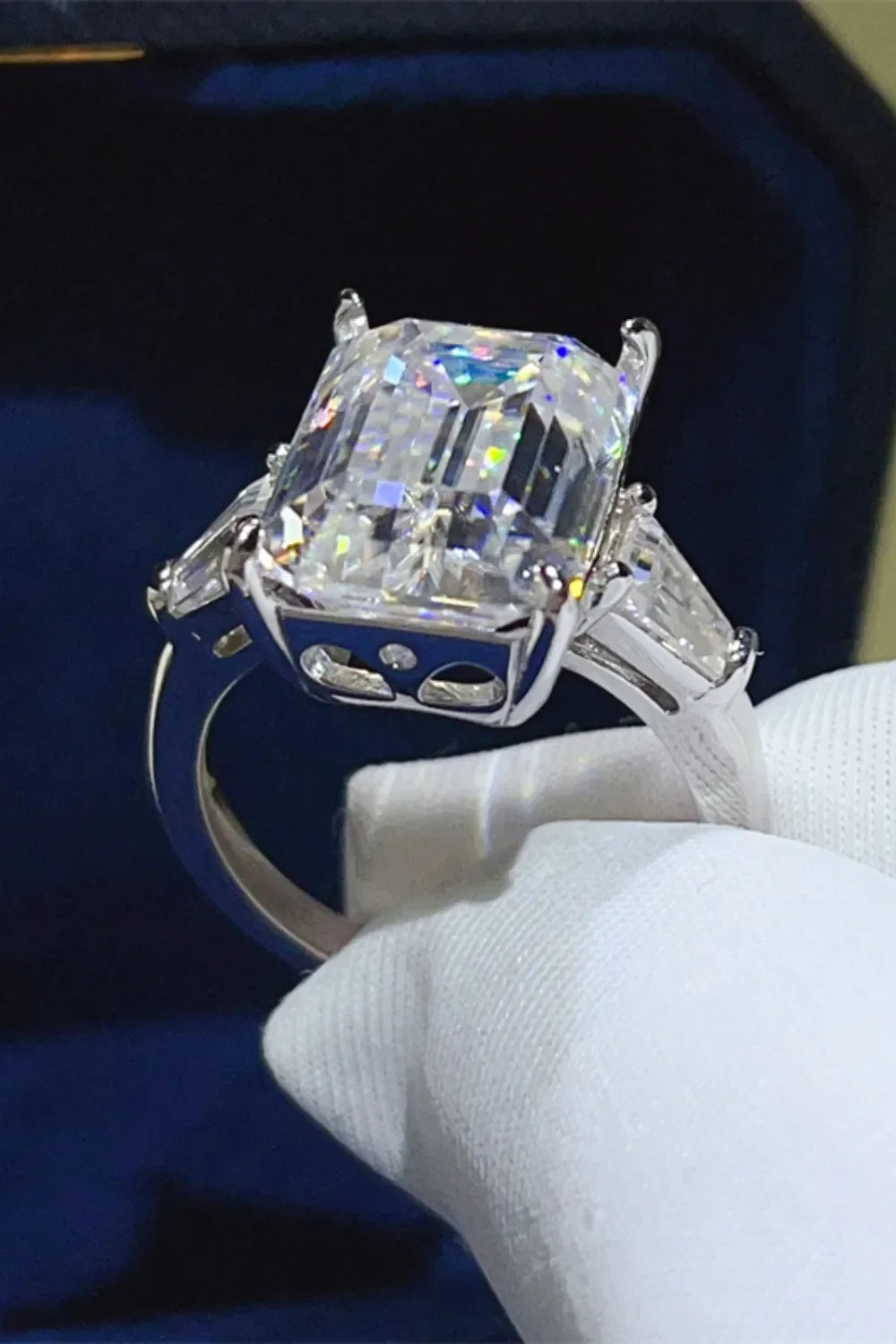 Moissanite Ring Alessia - Bold 10 Carat Silver Shine Halo Women's Ring Velanci