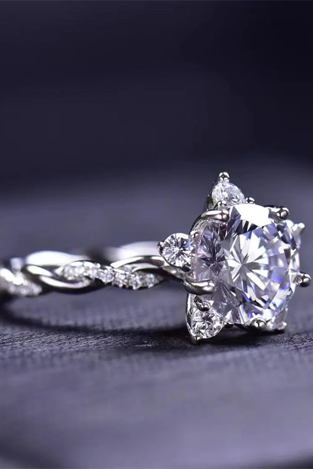 Twisted Sterling-Silver Moissanite Ring 3 Carat Lia - Shine Women's Ring Velanci