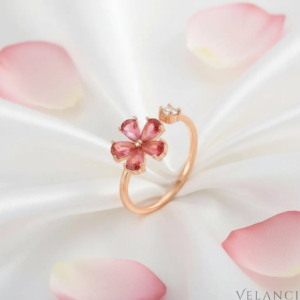 Flower Ring Elena - 18K Gold Plated Zircon Bloom Ring Velanci