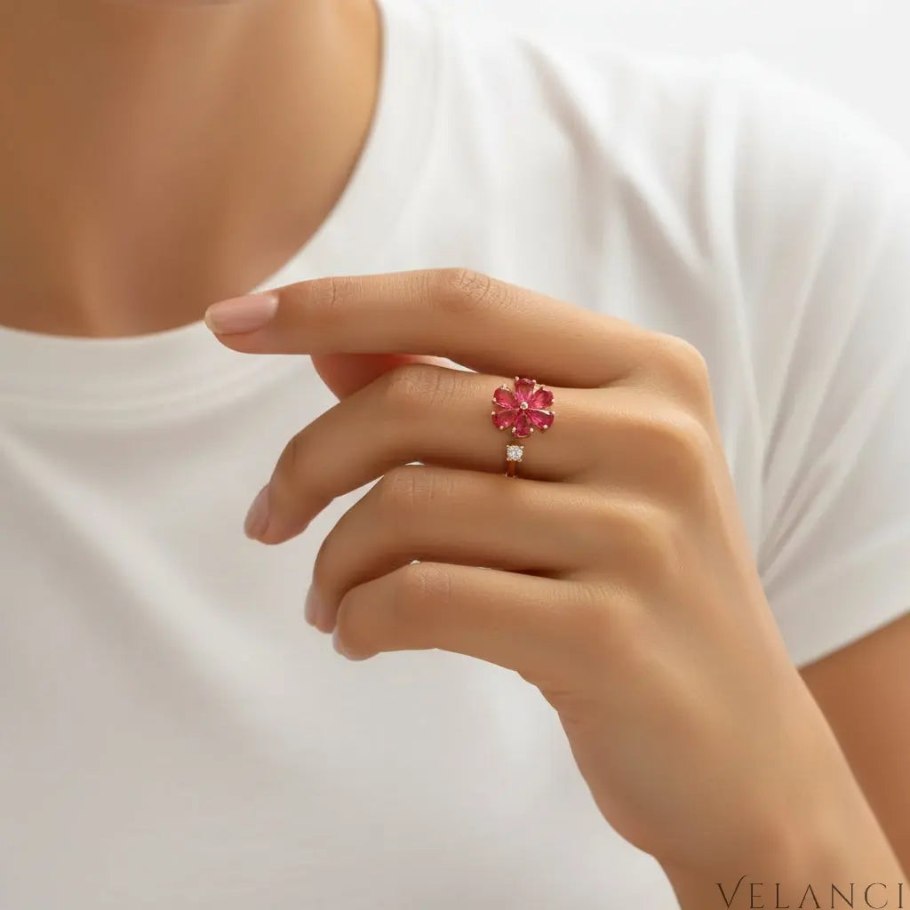 Flower Ring Elena - 18K Gold Plated Zircon Bloom Ring Velanci