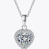 Heart Necklace - Sterling Silver 1 Carat Moissanite Halo Velanci