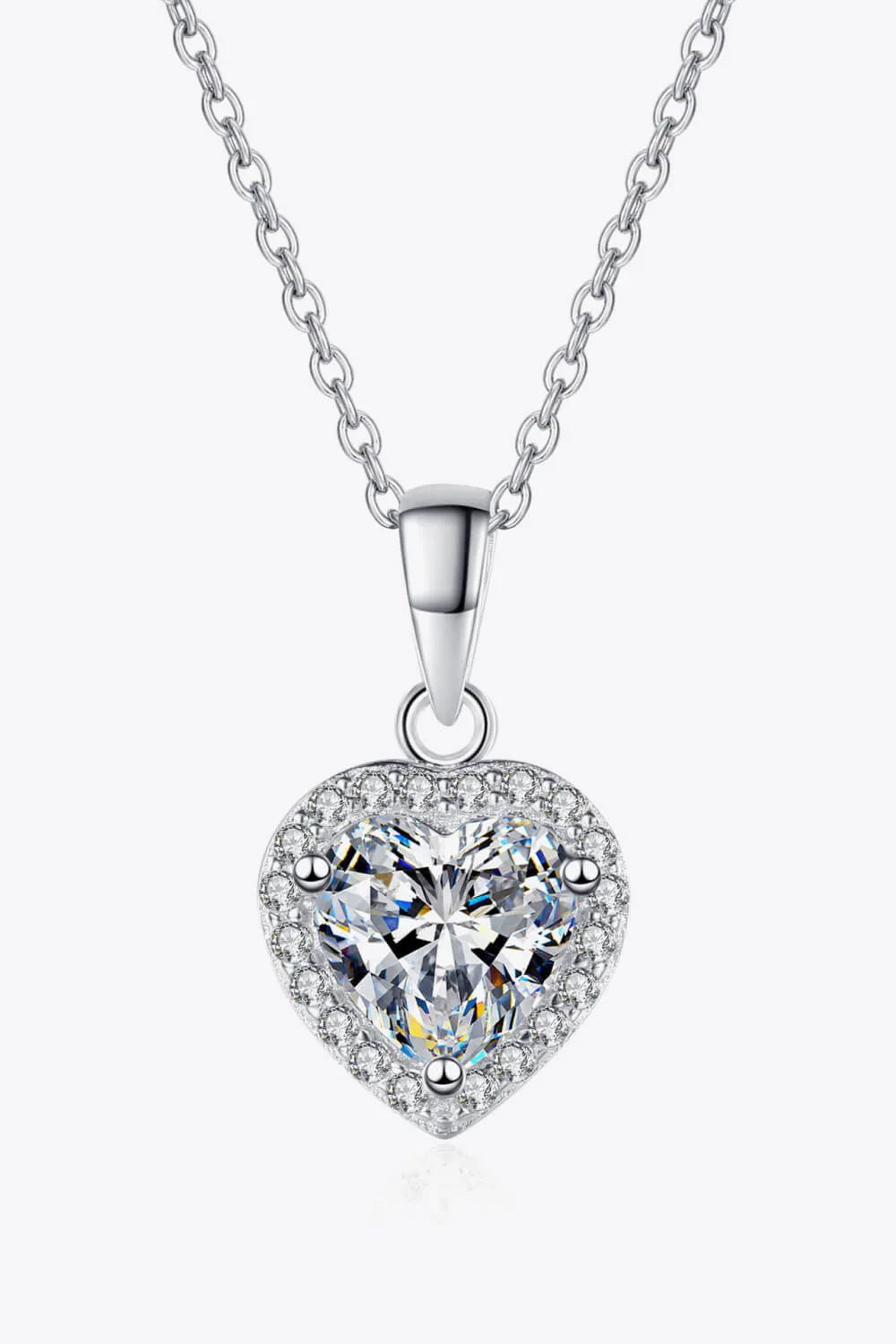 Heart Necklace - Sterling Silver 1 Carat Moissanite Halo Velanci