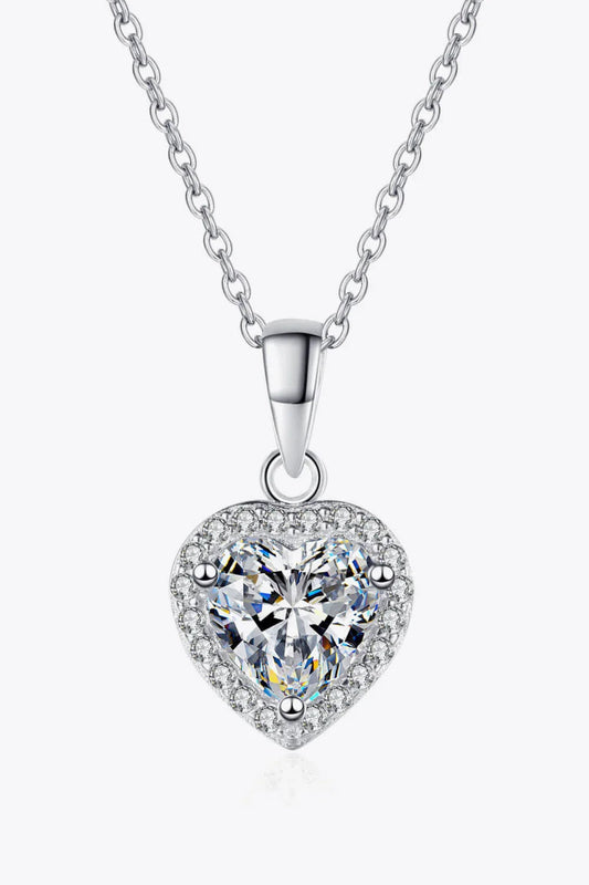 Heart Necklace - Sterling Silver 1 Carat Moissanite Halo Velanci