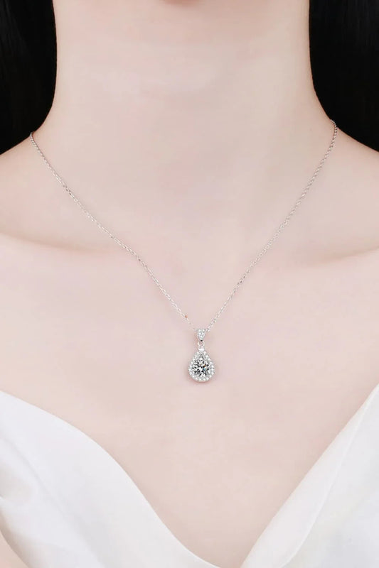 Teardrop Moissanite Halo Necklace - 2 Carat Sterling Silver Velanci