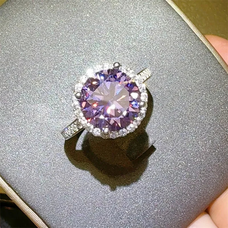 Three Carat Moissanite Ring Giulia - Halo Rainbow Fire Women's Ring Velanci