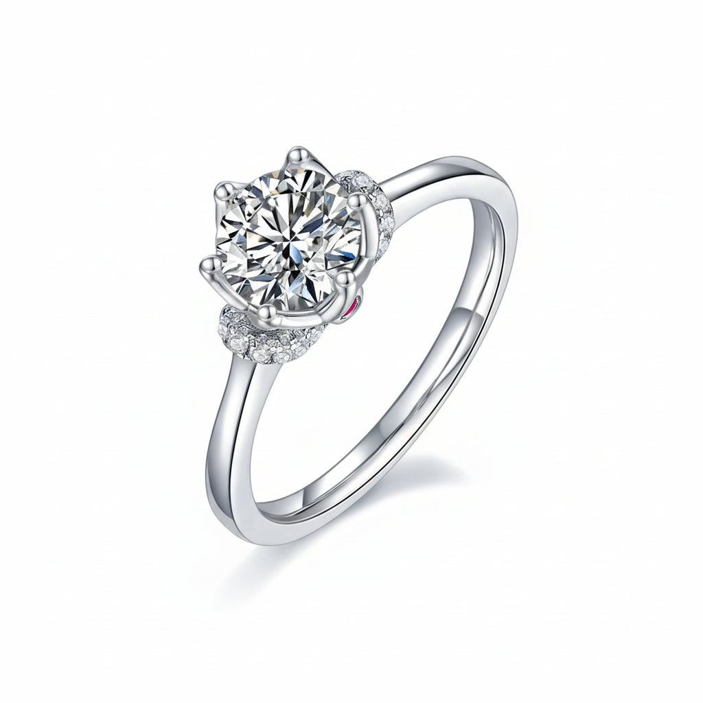 Ring Bianca - 1 Carat Moissanite Crown Sterling Silver Shine Women's Ring Velanci