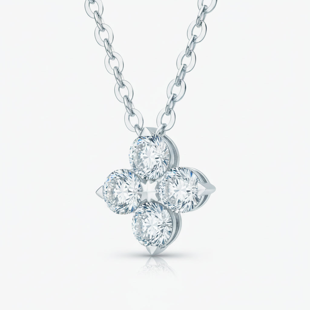 Moissanite Four Leaf Clover Necklace - Slim Sterling Silver Velanci