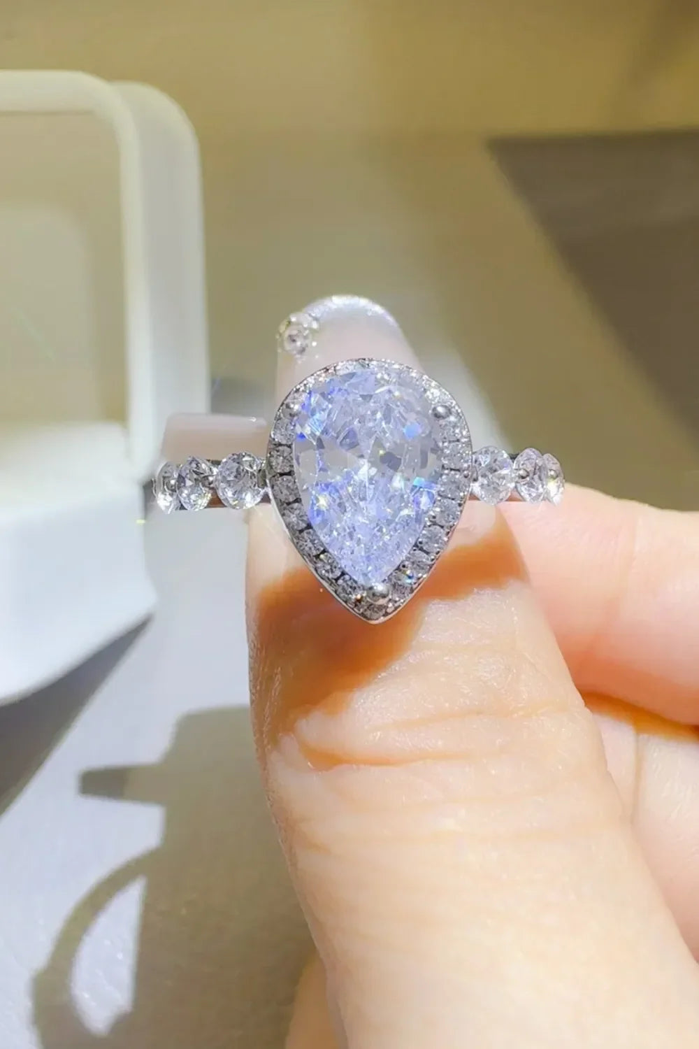 2 Carat Moissanite Sterling Silver Ring Giulia - Halo Spark Women's Ring Velanci