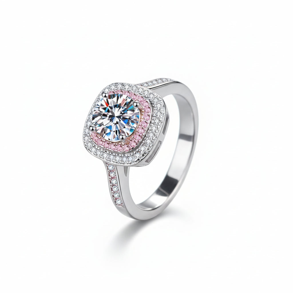 1-Carat Moissanite Ring Livia - Sterling Silver Halo Women's Ring Velanci