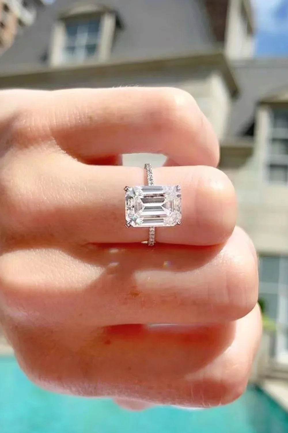 Moissanite Ring Isabella - Emerald-Cut Ocean Shine Women's Ring Velanci