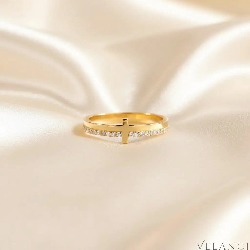 Sterling Silver Cross Ring Alessia - 18K Gold-Plated Velanci