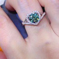 Moissanite Heart Ring Isabella - 1Ct Sterling Silver Halo Women's Ring Velanci