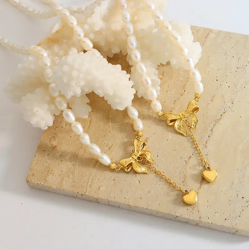 Hypoallergenic Freshwater Pearl Heart Necklace Titanium Steel Velanci