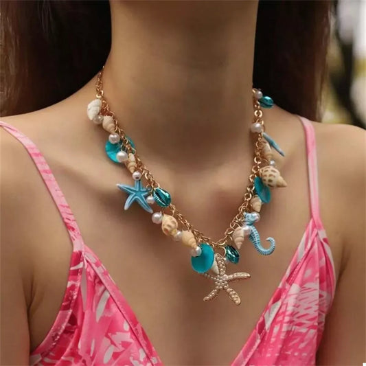 Shell Starfish Ocean Charm Necklace - Adjustable Chain Velanci