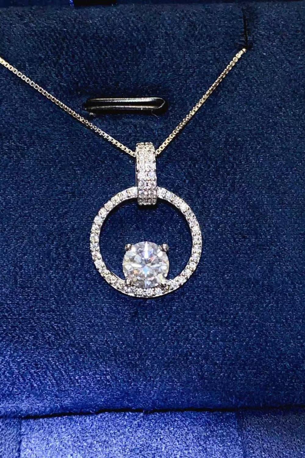 Moissanite Circle Pendant Necklace - 1 Carat Halo Design Velanci