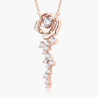 Two-Tone Silver Flower Pendant Necklace - Moissanite Velanci