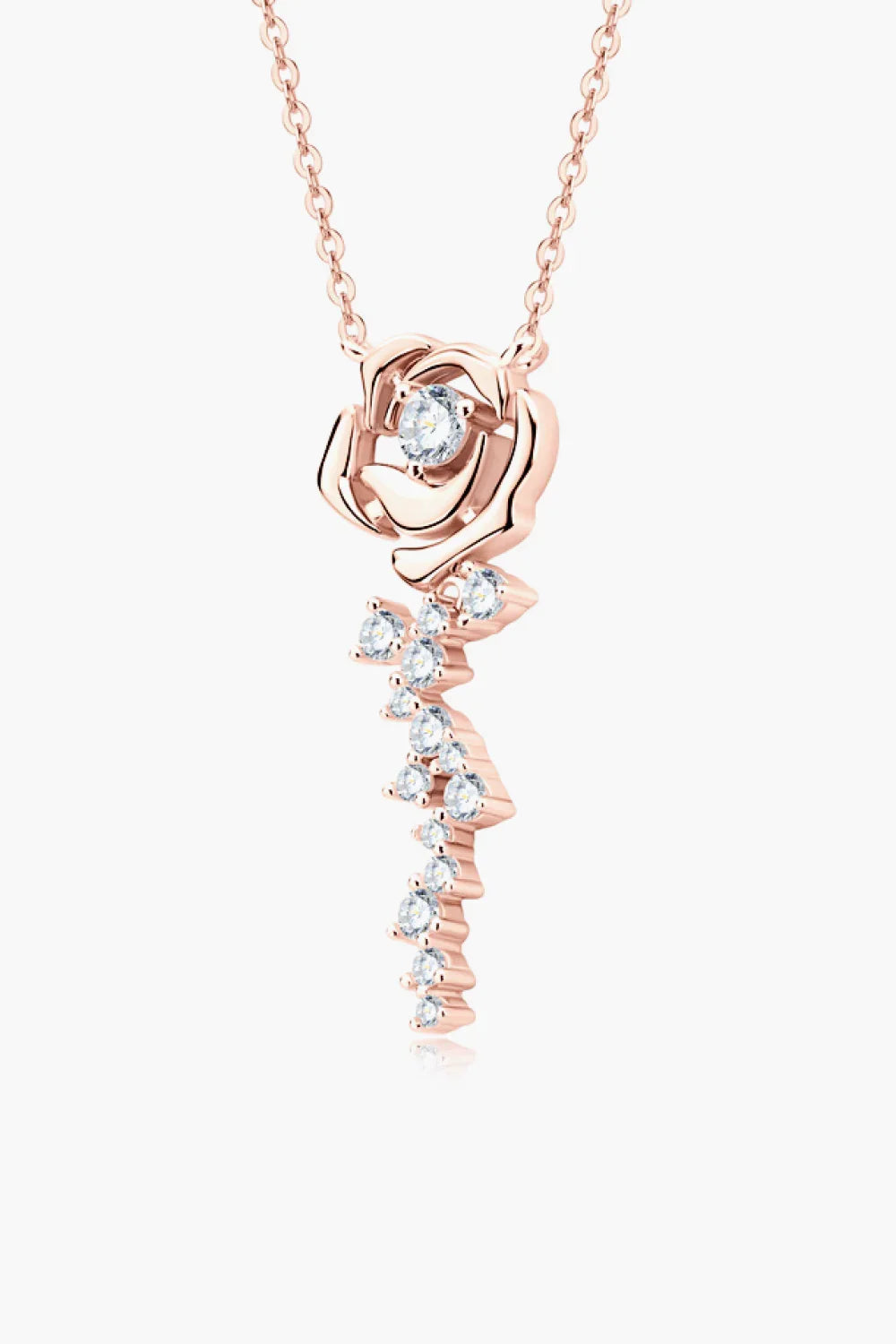 Two-Tone Silver Flower Pendant Necklace - Moissanite Velanci