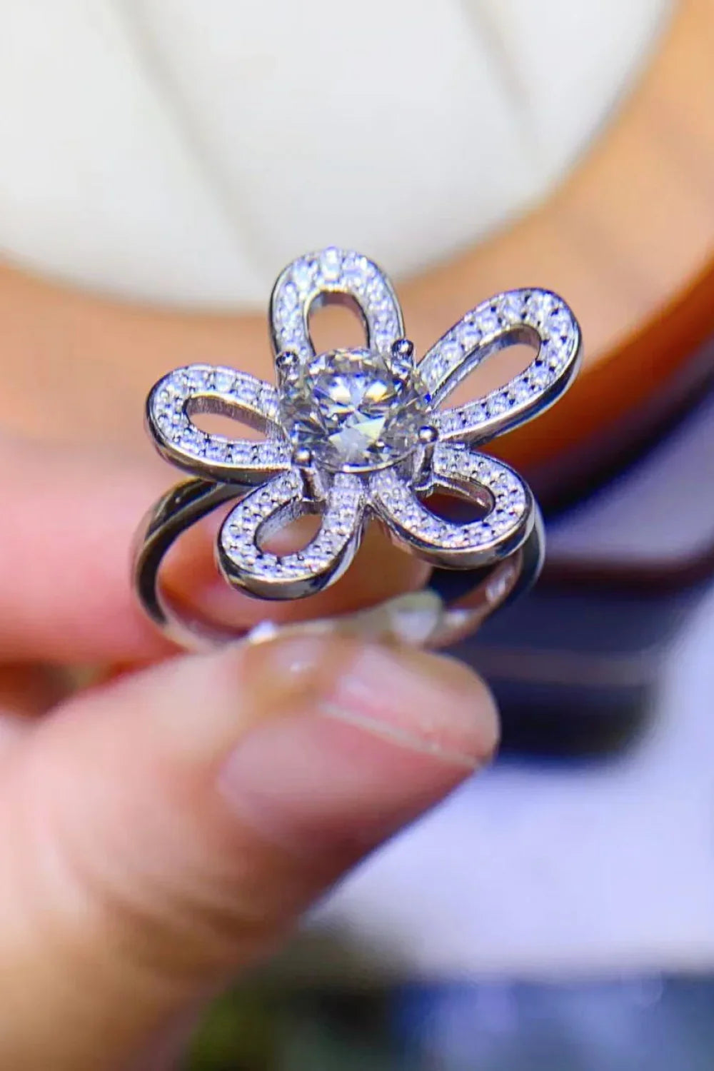 Ring Lucia - 1 Carat Moissanite Flower-Shape Open, Platinum Women's Ring Velanci