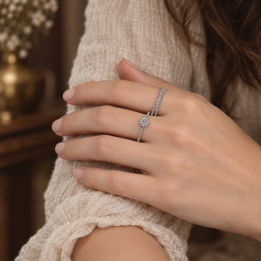 Moissanite Sterling Silver Ring Set Giovanna - Coastal Shine Women's Ring Velanci