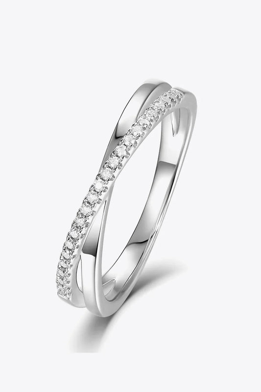 Sterling Silver Ring Giulia - Crisscross Moissanite Sparkle Women's Ring Velanci